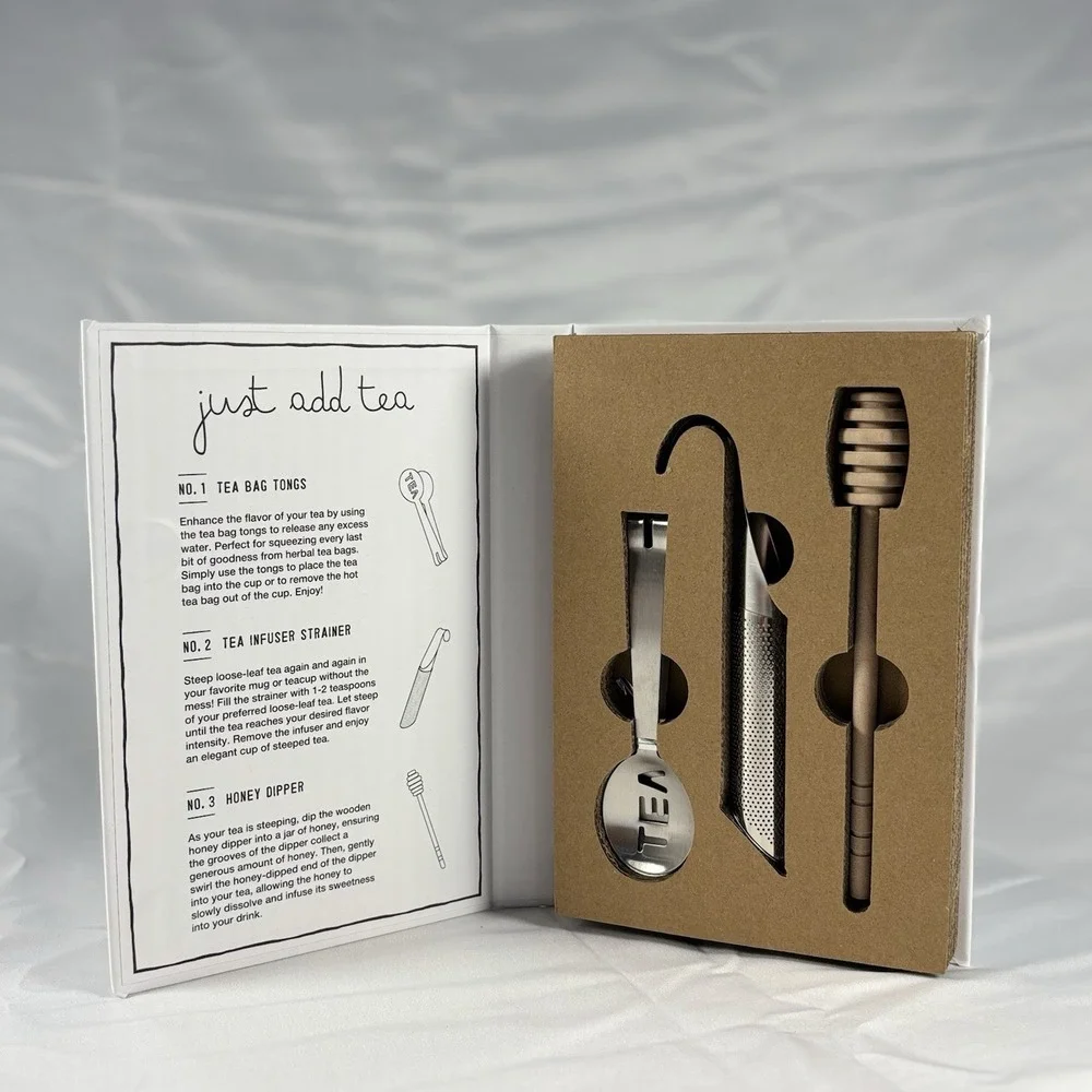 SB Design Studio Tea Gift Set Infuser Strainer Tongs Honey Dipper New